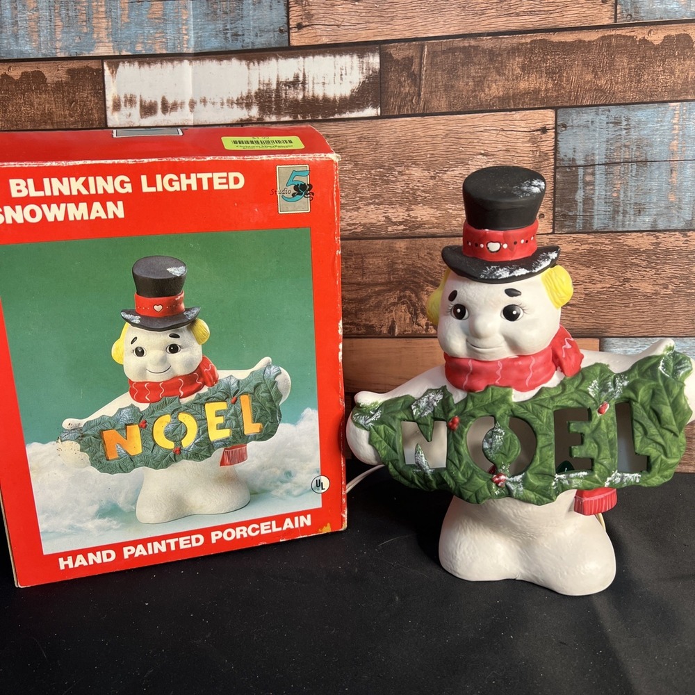 Vtg 1977 Ceramic Mold Frosty‎ the Snowman Light Up NOEL Holly Sign Christmas MCM
